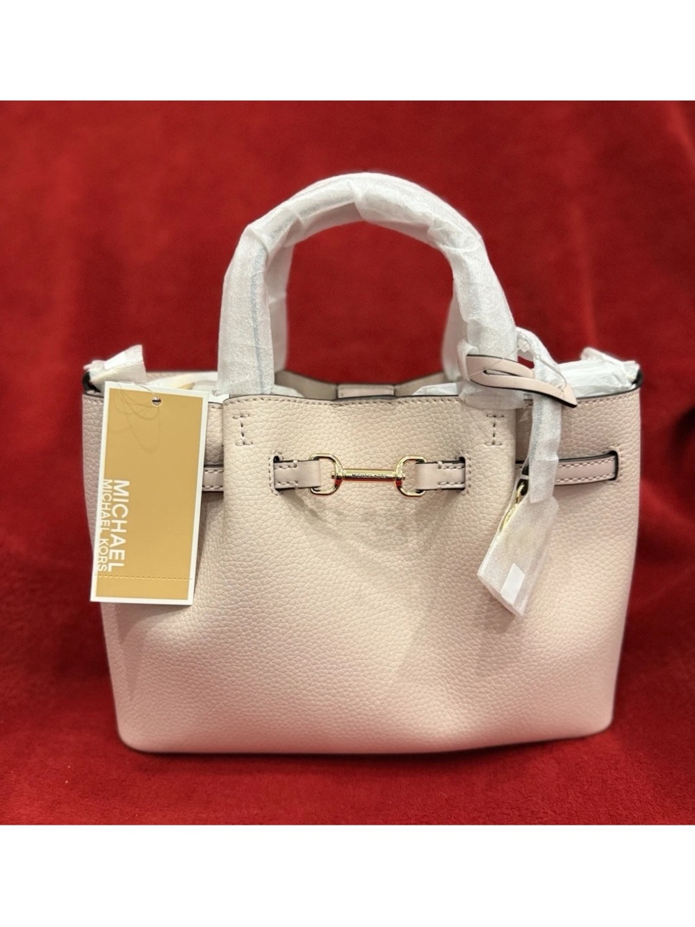 Michael Kors Light Pink Pebbled Leather Satchel with Gold Hardware